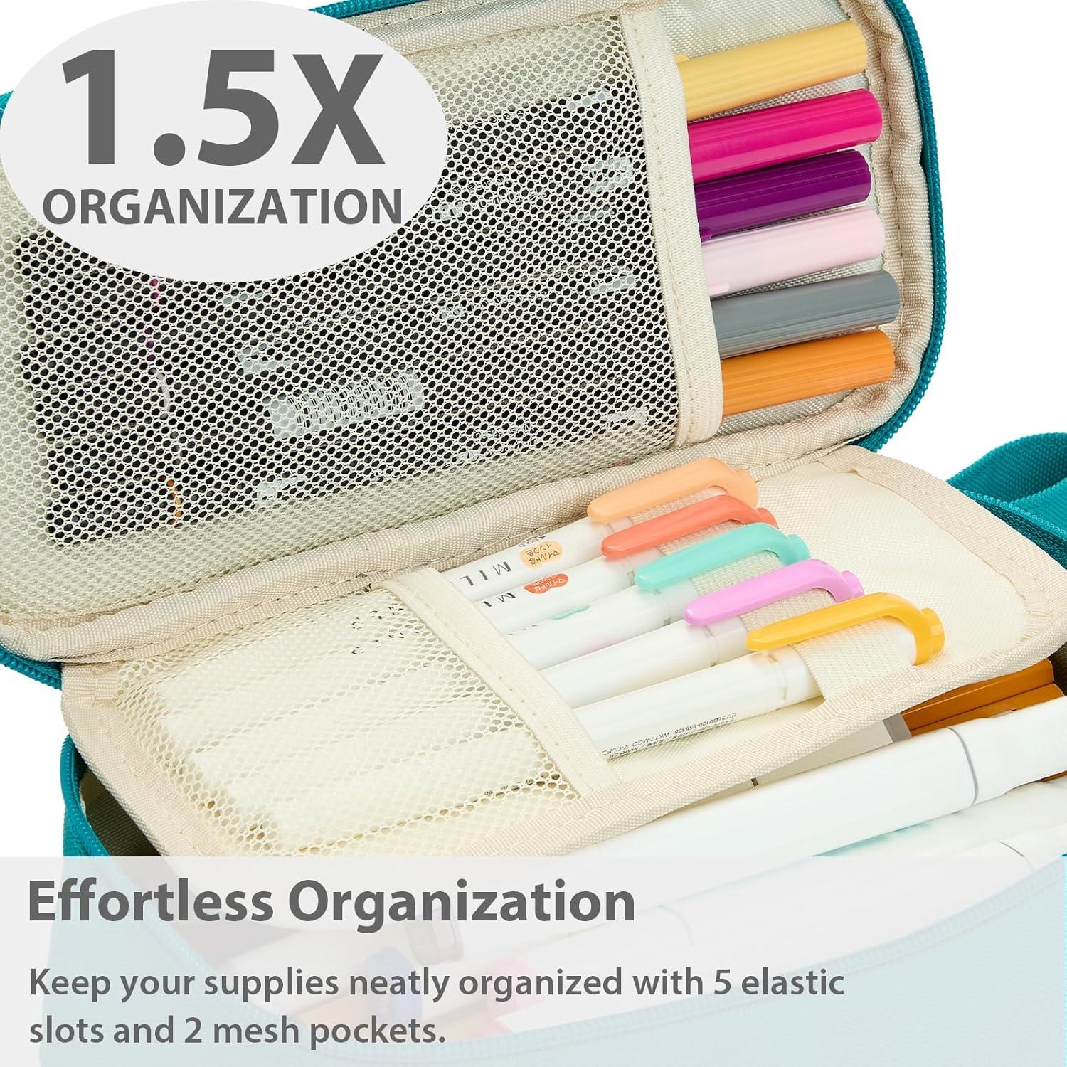 imageSPACEMATE Pencil Case Pouch Box Bag School Supplies Girls Boys Kids Cute Preppy Stuff Large Big Capacity Aesthetic Pen Organizer Back to College Stationary Coal Black Standard Stlye 1800mlTeal