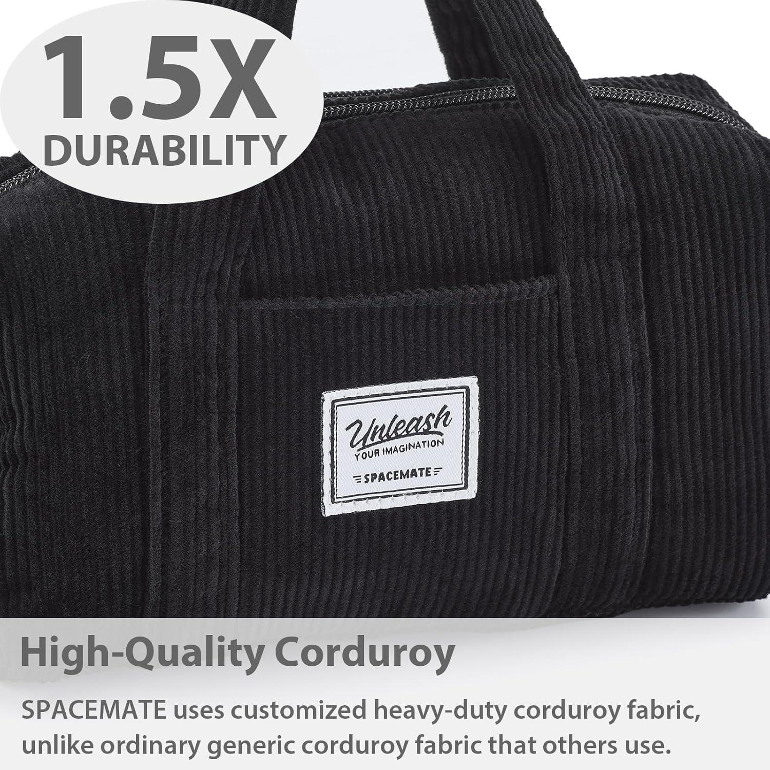 imageSPACEMATE Pencil Case Pouch Box Bag School Supplies Girls Boys Kids Cute Preppy Stuff Large Big Capacity Aesthetic Pen Organizer Back to College Stationary Beige Corduroy Style 1800mlCoal Black