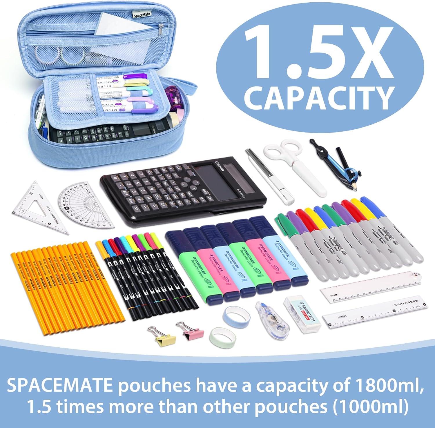 imageSPACEMATE Pencil Case Pouch Box Bag School Supplies Girls Boys Kids Cute Preppy Stuff Large Big Capacity Aesthetic Pen Organizer Back to College Stationary Dark Cyan Heavy Duty Canvas 1800mlSky Blue
