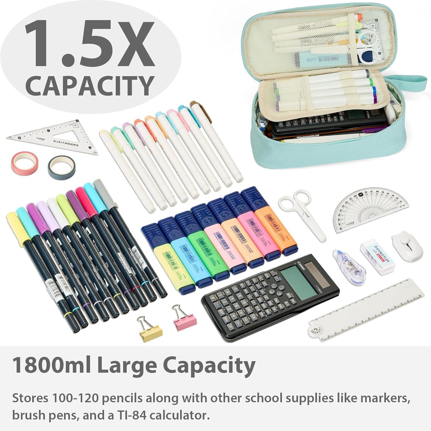 imageSPACEMATE Pencil Case Pouch Box Bag School Supplies Girls Boys Kids Cute Preppy Stuff Large Big Capacity Aesthetic Pen Organizer Back to College Stationary Coal Black Standard Stlye 1800mlEggshell Blue