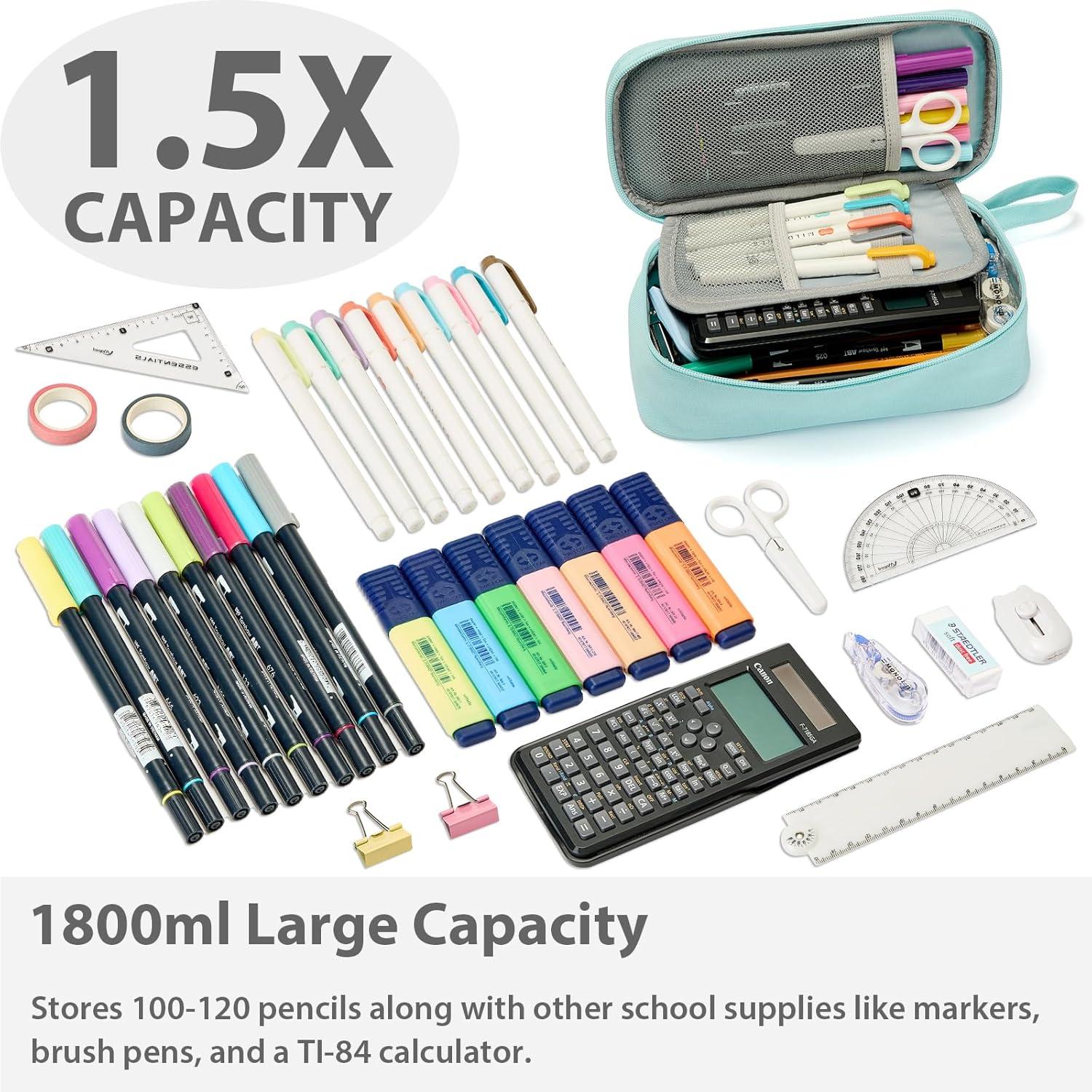 imageSPACEMATE Pencil Case Pouch Box Bag School Supplies Girls Boys Kids Cute Preppy Stuff Large Big Capacity Aesthetic Pen Organizer Back to College Stationary Cornflower Blue Classic Stlye 1800mlEggshell Blue