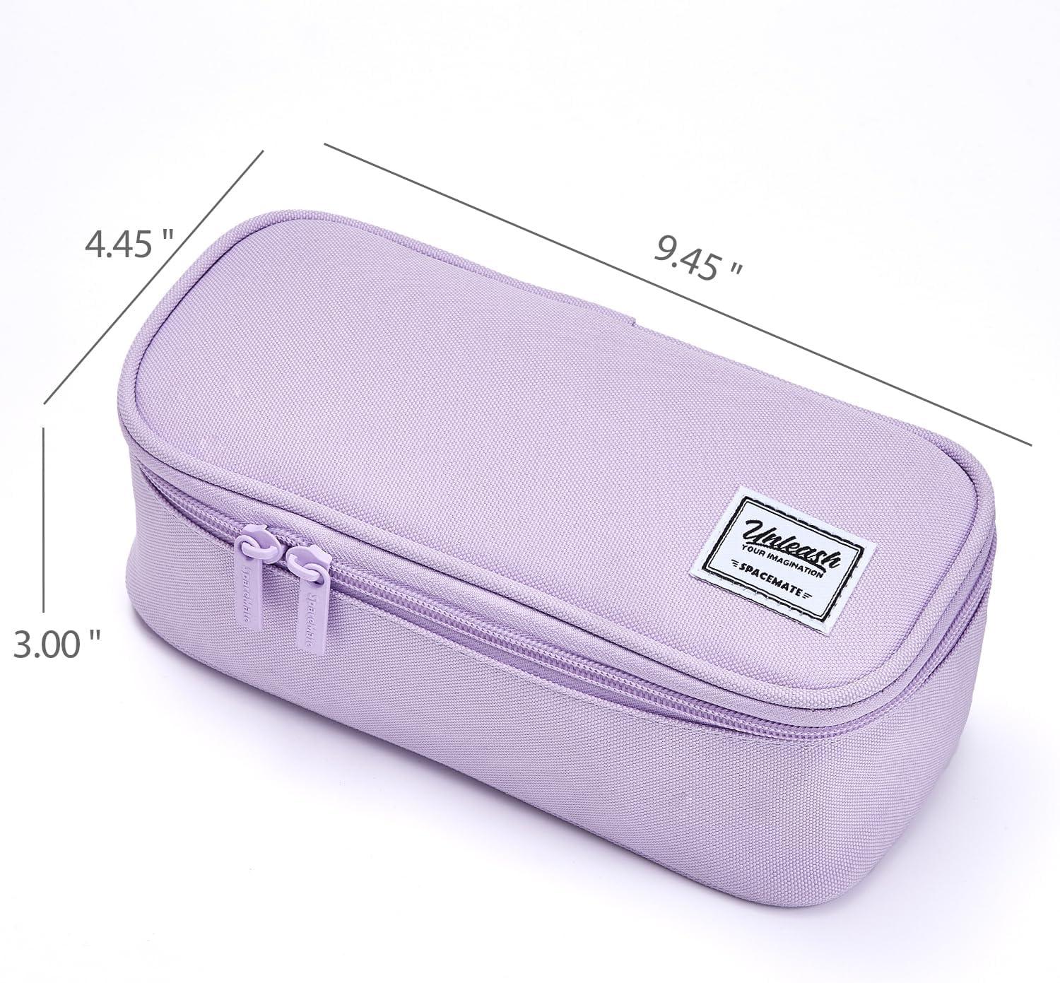 imageSPACEMATE Pencil Case Pouch Box Bag School Supplies Girls Boys Kids Cute Preppy Stuff Large Big Capacity Aesthetic Pen Organizer Back to College Stationary Coal Black Standard Stlye 1800mlLavender