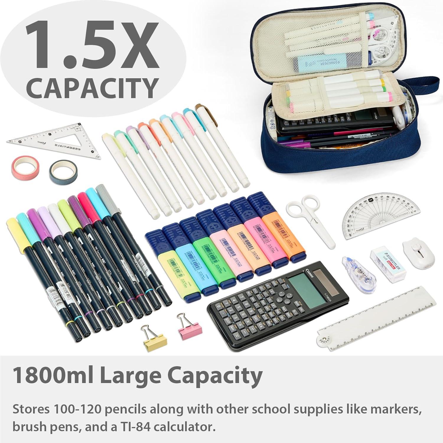 imageSPACEMATE Pencil Case Pouch Box Bag School Supplies Girls Boys Kids Cute Preppy Stuff Large Big Capacity Aesthetic Pen Organizer Back to College Stationary Coal Black Standard Stlye 1800mlMidnight Blue