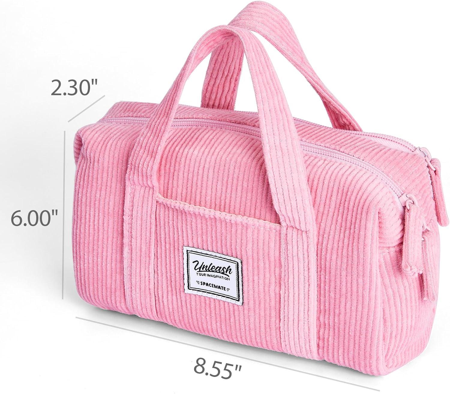 imageSPACEMATE Pencil Case Pouch Box Bag School Supplies Girls Boys Kids Cute Preppy Stuff Large Big Capacity Aesthetic Pen Organizer Back to College Stationary Beige Corduroy Style 1800mlLight Pink