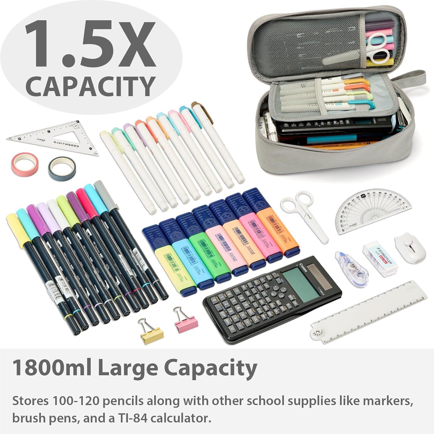 imageSPACEMATE Pencil Case Pouch Box Bag School Supplies Girls Boys Kids Cute Preppy Stuff Large Big Capacity Aesthetic Pen Organizer Back to College Stationary Cornflower Blue Classic Stlye 1800mlGray