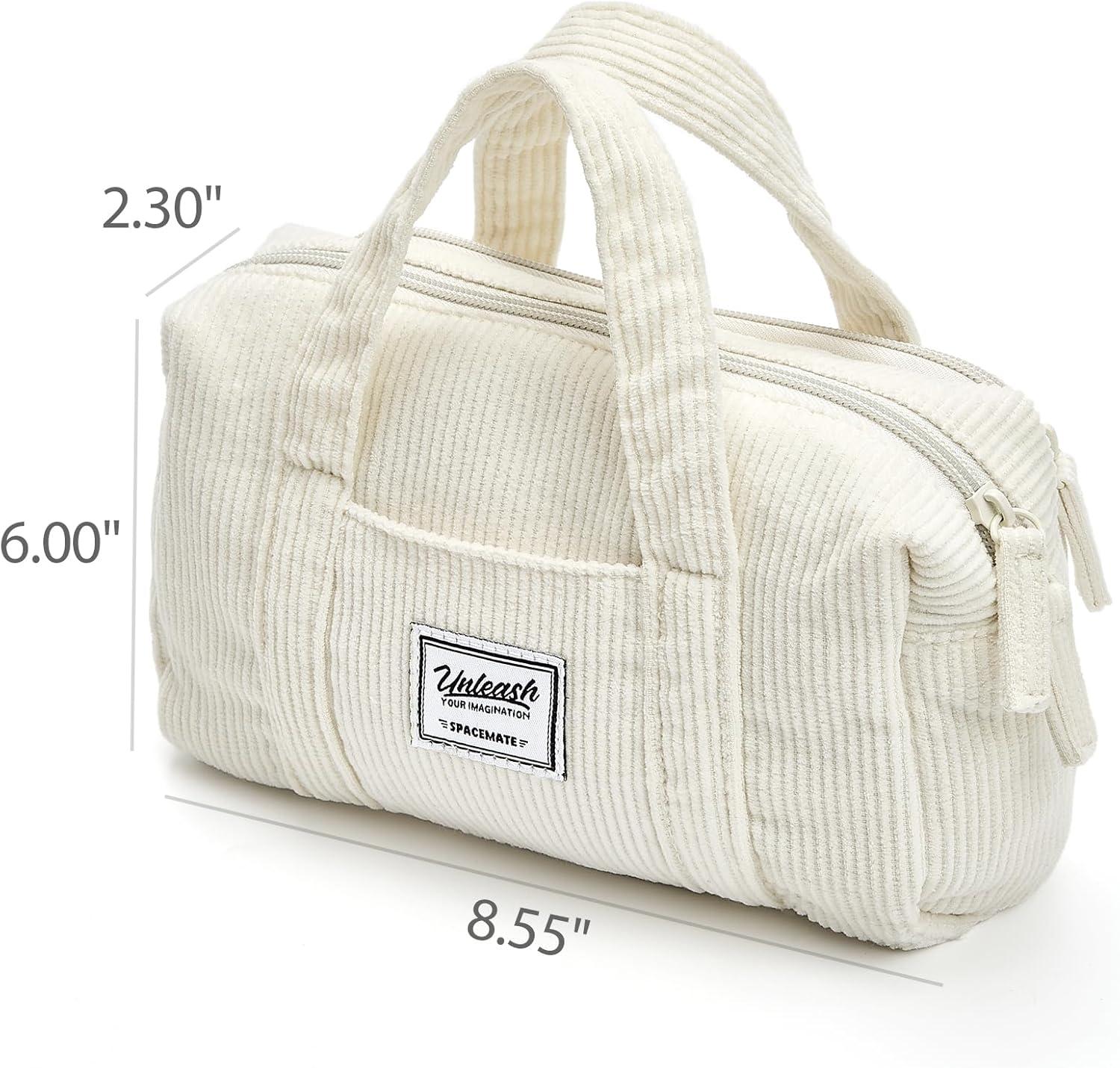 imageSPACEMATE Pencil Case Pouch Box Bag School Supplies Girls Boys Kids Cute Preppy Stuff Large Big Capacity Aesthetic Pen Organizer Back to College Stationary Beige Corduroy Style 1800mlBeige