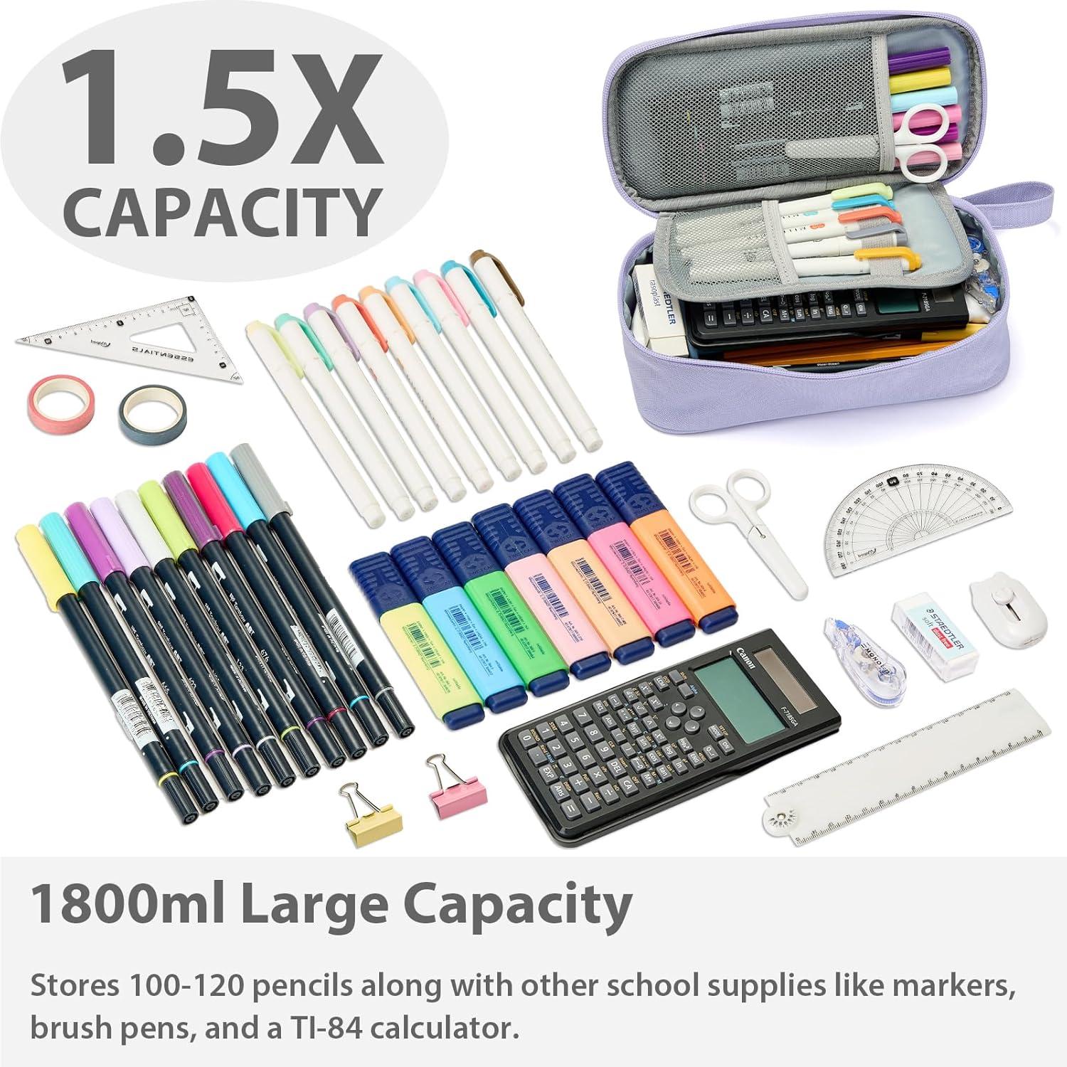 imageSPACEMATE Pencil Case Pouch Box Bag School Supplies Girls Boys Kids Cute Preppy Stuff Large Big Capacity Aesthetic Pen Organizer Back to College Stationary Cornflower Blue Classic Stlye 1800mlPurple
