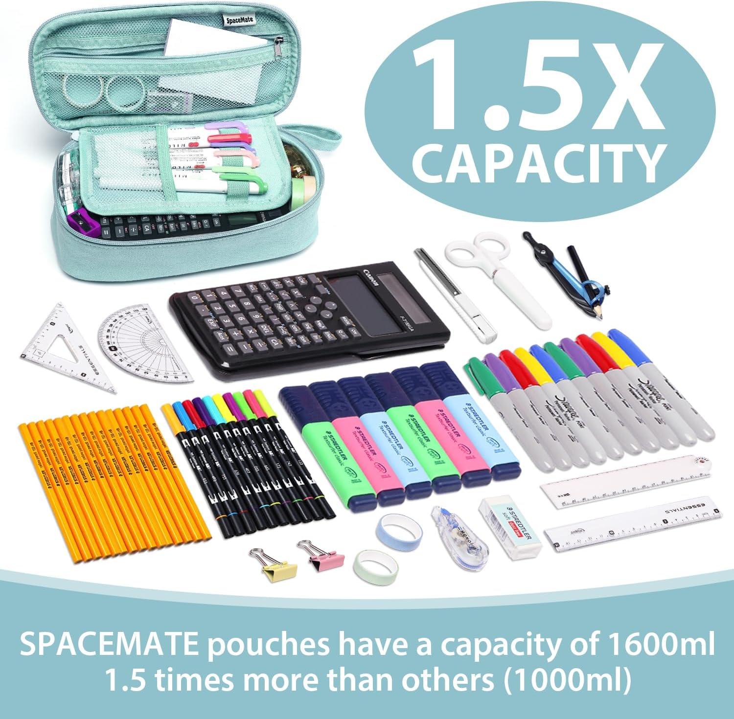 imageSPACEMATE Pencil Case Pouch Box Bag School Supplies Girls Boys Kids Cute Preppy Stuff Large Big Capacity Aesthetic Pen Organizer Back to College Stationary Dark Cyan Heavy Duty Canvas 1800mlLight Green