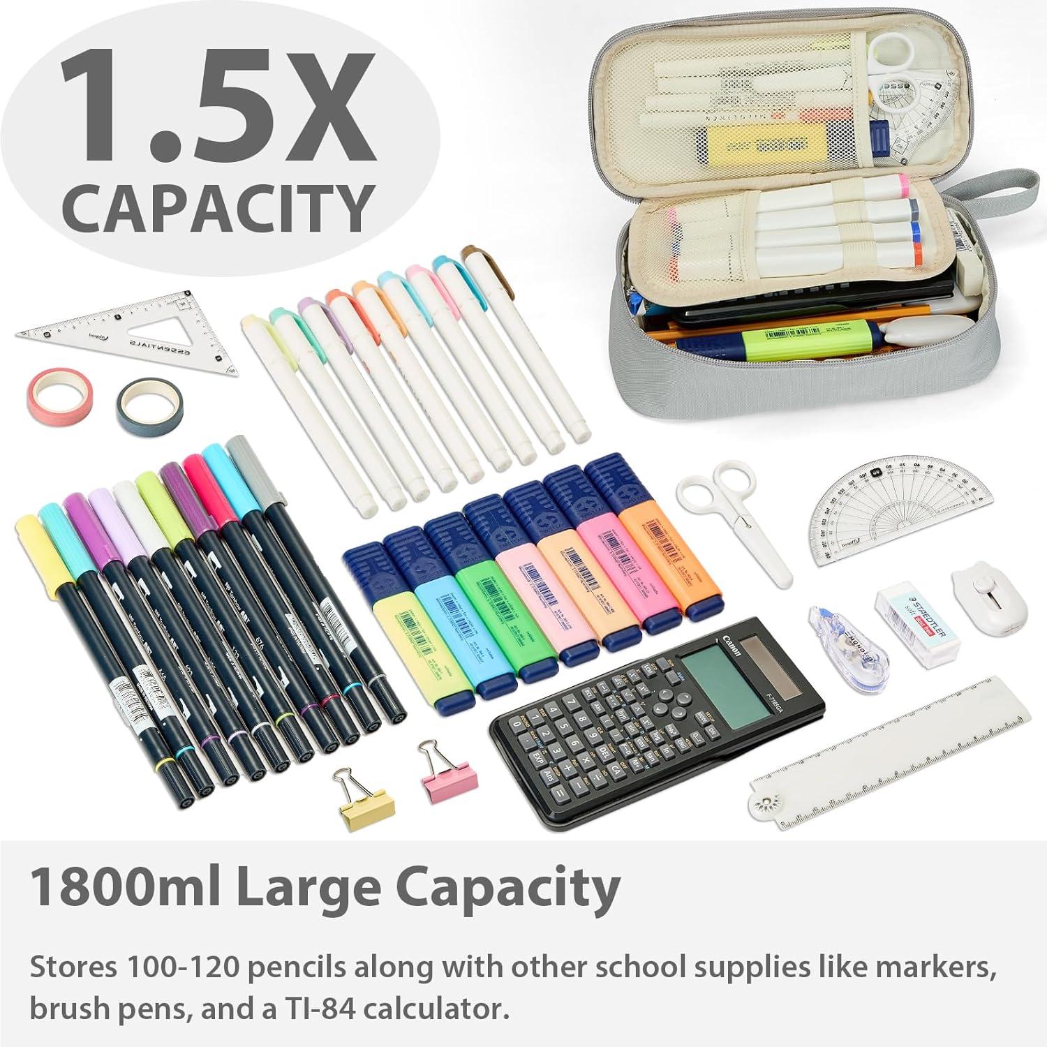 imageSPACEMATE Pencil Case Pouch Box Bag School Supplies Girls Boys Kids Cute Preppy Stuff Large Big Capacity Aesthetic Pen Organizer Back to College Stationary Coal Black Standard Stlye 1800mlLight Gray