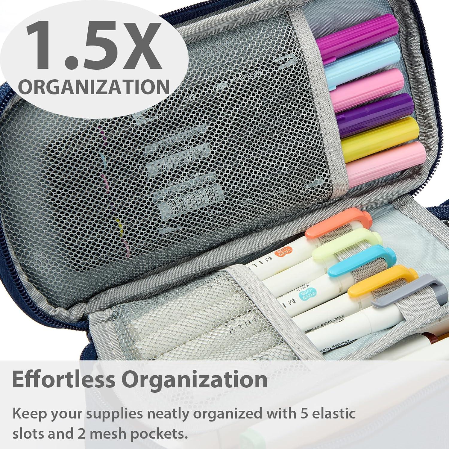 imageSPACEMATE Pencil Case Pouch Box Bag School Supplies Girls Boys Kids Cute Preppy Stuff Large Big Capacity Aesthetic Pen Organizer Back to College Stationary Cornflower Blue Classic Stlye 1800mlNavy Blue