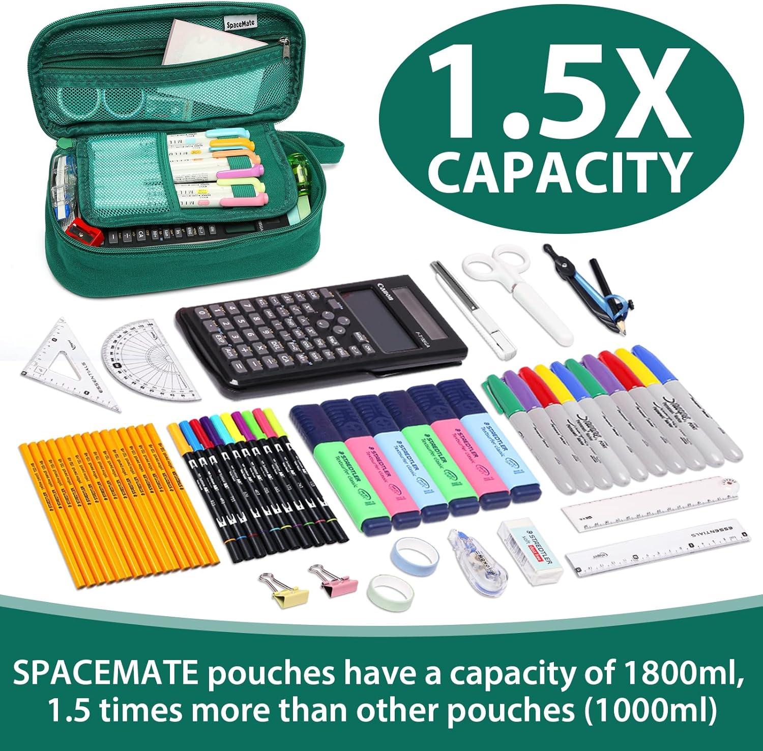 imageSPACEMATE Pencil Case Pouch Box Bag School Supplies Girls Boys Kids Cute Preppy Stuff Large Big Capacity Aesthetic Pen Organizer Back to College Stationary Dark Cyan Heavy Duty Canvas 1800mlGreen