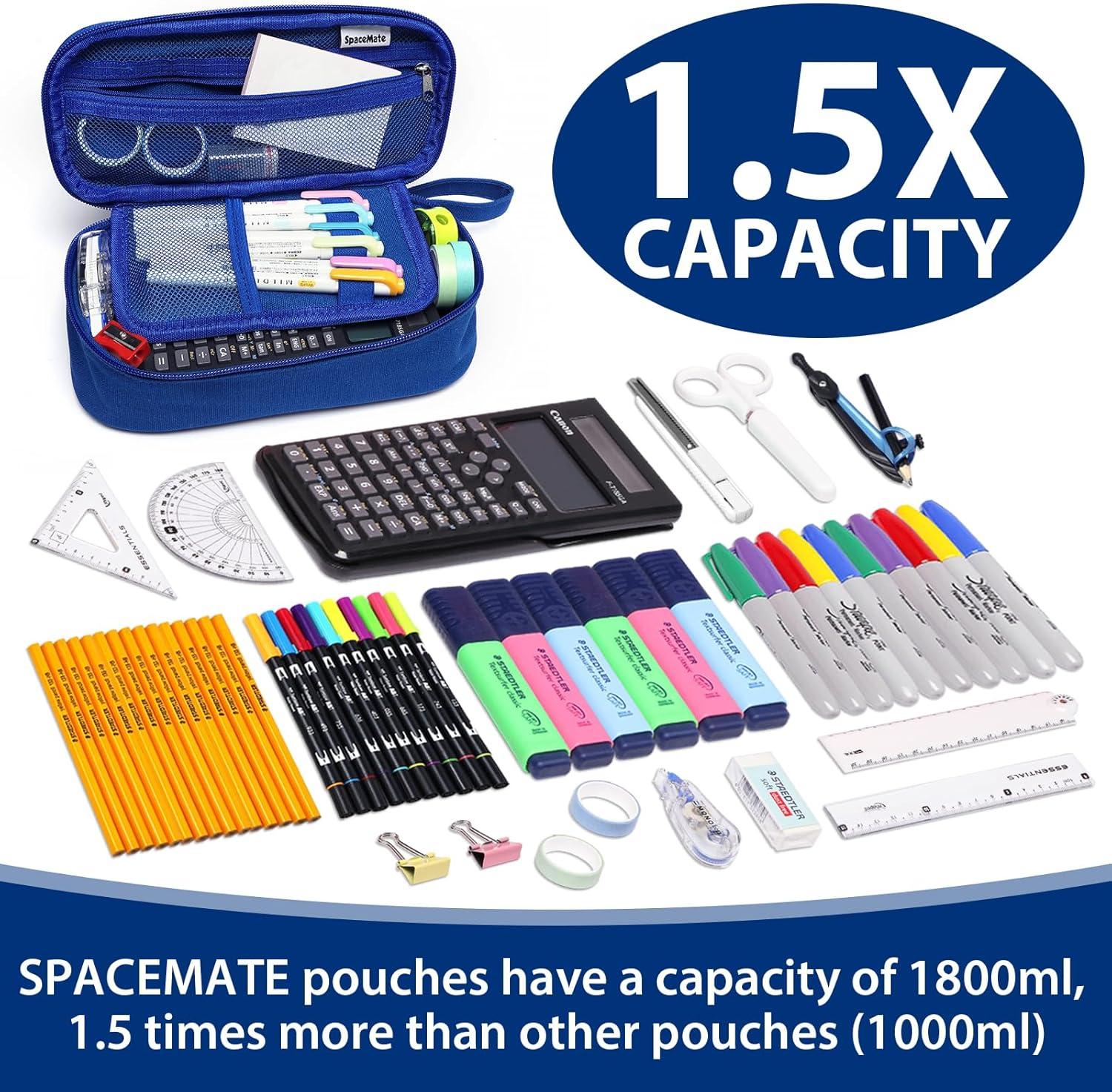 imageSPACEMATE Pencil Case Pouch Box Bag School Supplies Girls Boys Kids Cute Preppy Stuff Large Big Capacity Aesthetic Pen Organizer Back to College Stationary Dark Cyan Heavy Duty Canvas 1800mlSapphire Blue