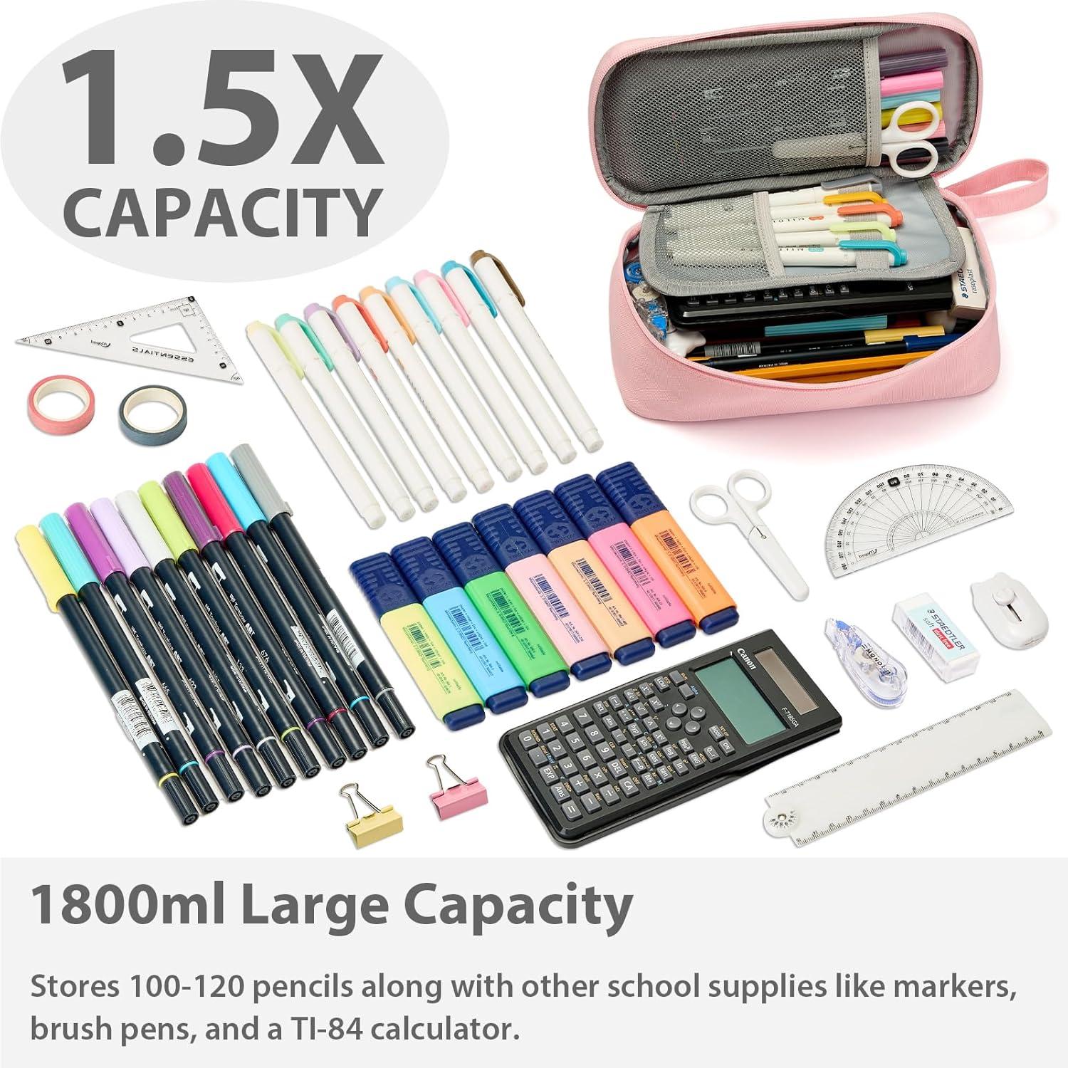 imageSPACEMATE Pencil Case Pouch Box Bag School Supplies Girls Boys Kids Cute Preppy Stuff Large Big Capacity Aesthetic Pen Organizer Back to College Stationary Cornflower Blue Classic Stlye 1800mlPink