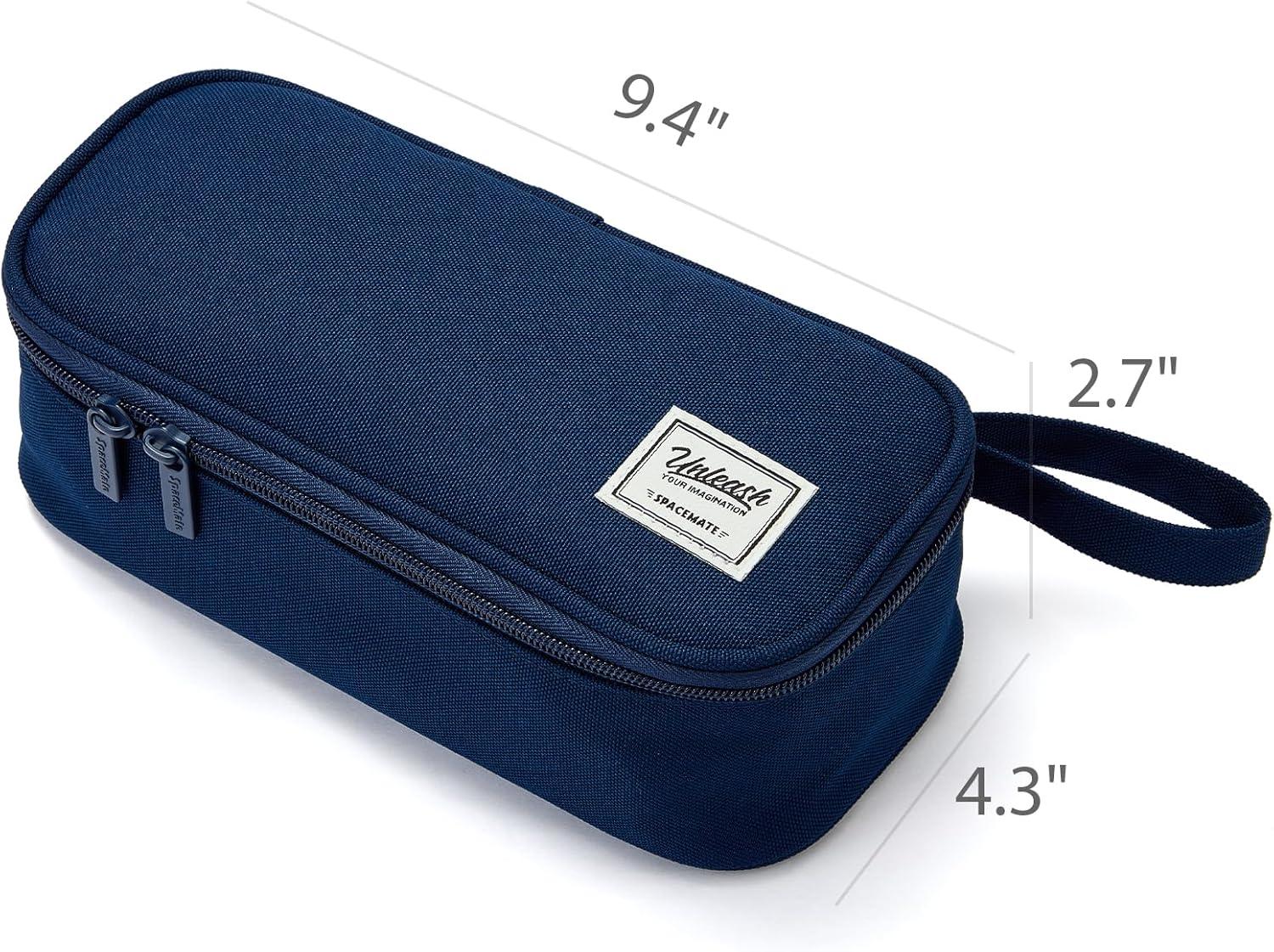 imageSPACEMATE Pencil Case Pouch Box Bag School Supplies Girls Boys Kids Cute Preppy Stuff Large Big Capacity Aesthetic Pen Organizer Back to College Stationary Coal Black Standard Stlye 1800mlMidnight Blue