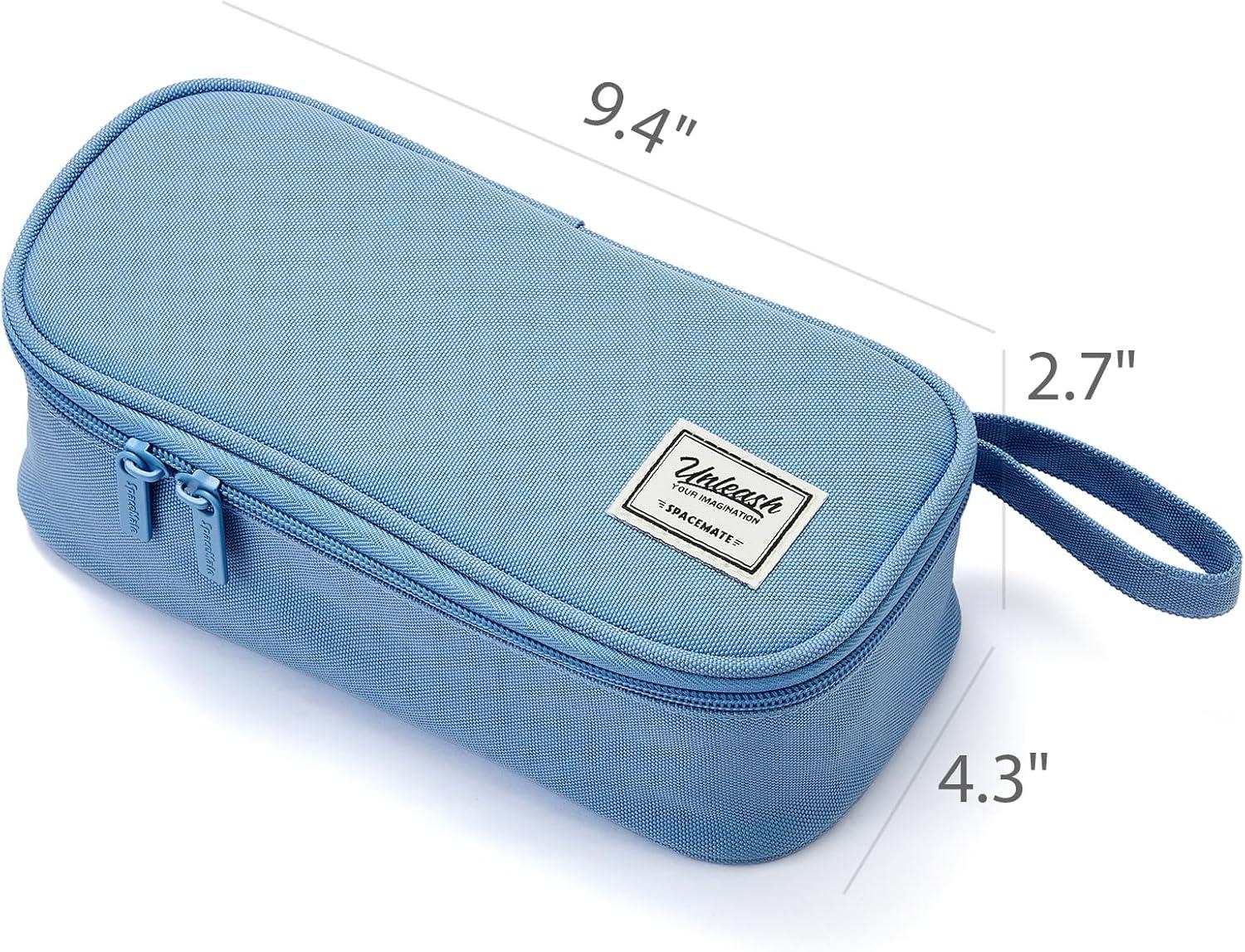 imageSPACEMATE Pencil Case Pouch Box Bag School Supplies Girls Boys Kids Cute Preppy Stuff Large Big Capacity Aesthetic Pen Organizer Back to College Stationary Coal Black Standard Stlye 1800mlCornflower Blue