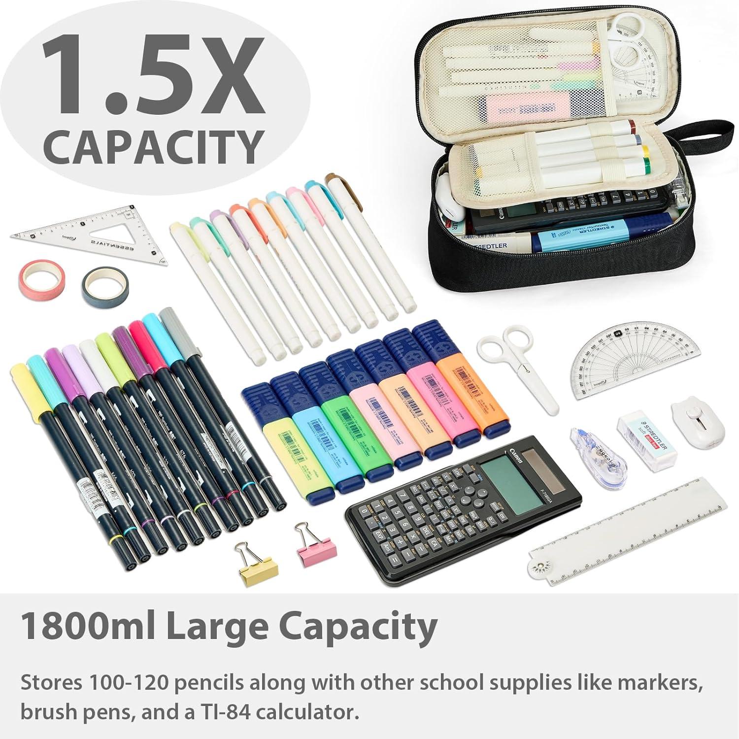 imageSPACEMATE Pencil Case Pouch Box Bag School Supplies Girls Boys Kids Cute Preppy Stuff Large Big Capacity Aesthetic Pen Organizer Back to College Stationary Coal Black Standard Stlye 1800mlCoal Black