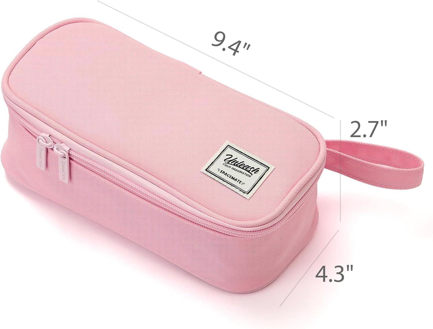 imageSPACEMATE Pencil Case Pouch Box Bag School Supplies Girls Boys Kids Cute Preppy Stuff Large Big Capacity Aesthetic Pen Organizer Back to College Stationary Coal Black Standard Stlye 1800mlLight Pink
