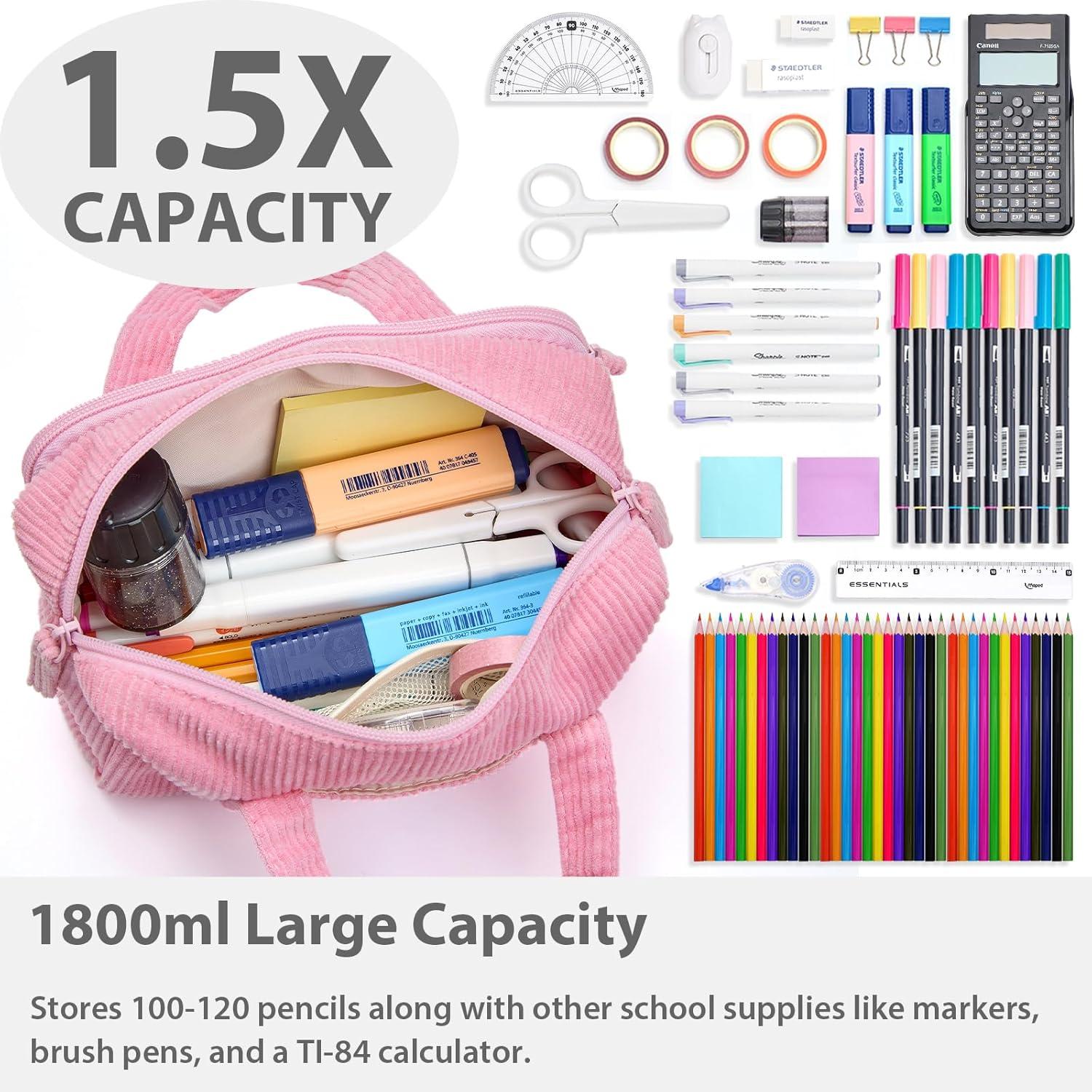 imageSPACEMATE Pencil Case Pouch Box Bag School Supplies Girls Boys Kids Cute Preppy Stuff Large Big Capacity Aesthetic Pen Organizer Back to College Stationary Beige Corduroy Style 1800mlLight Pink