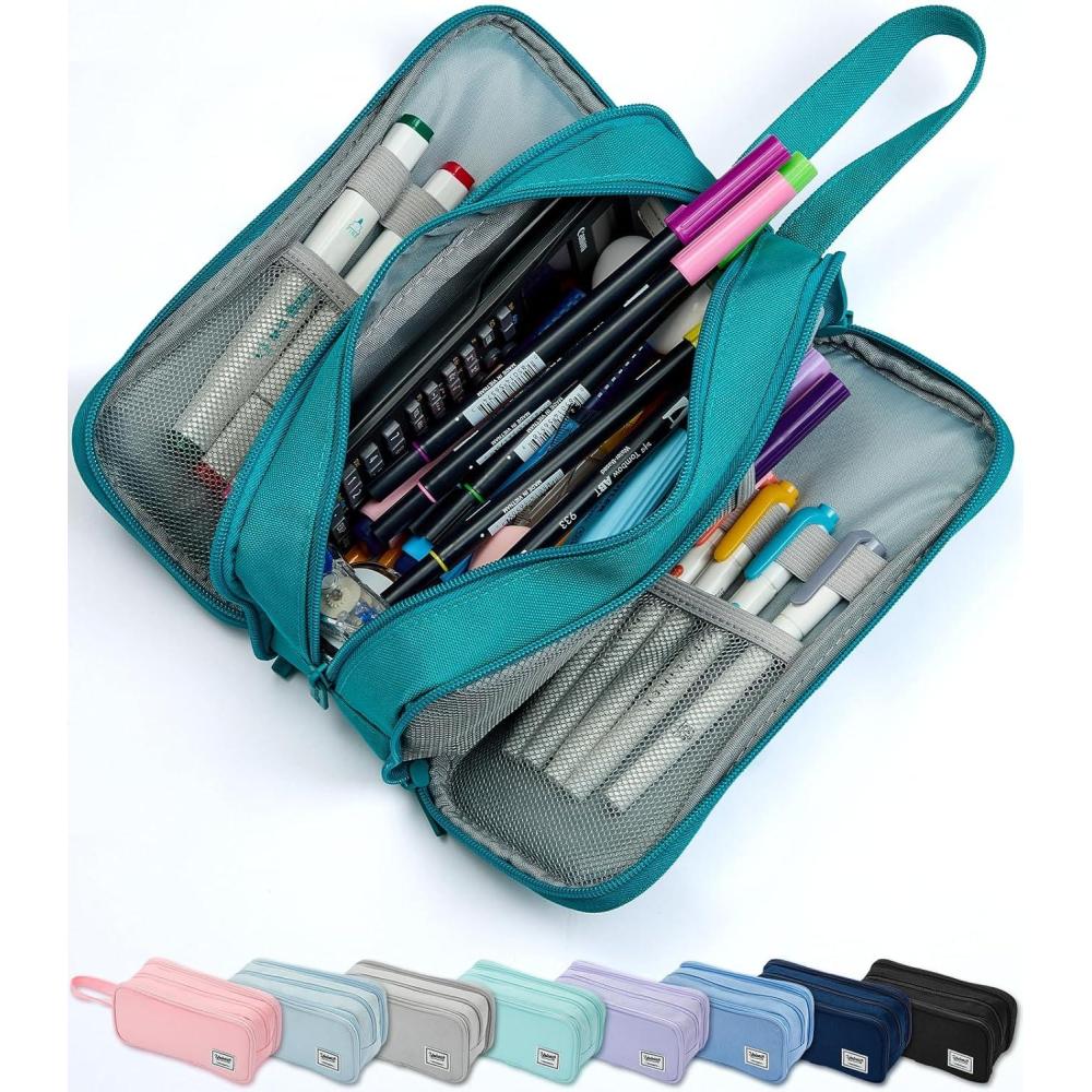 imageSPACEMATE Pencil Case Pouch Box Bag School Supplies Girls Boys Kids Cute Preppy Stuff Big Capacity Aesthetic Pen Organizer Back to College Stationary Black Extra Large Style 2300mlTeal