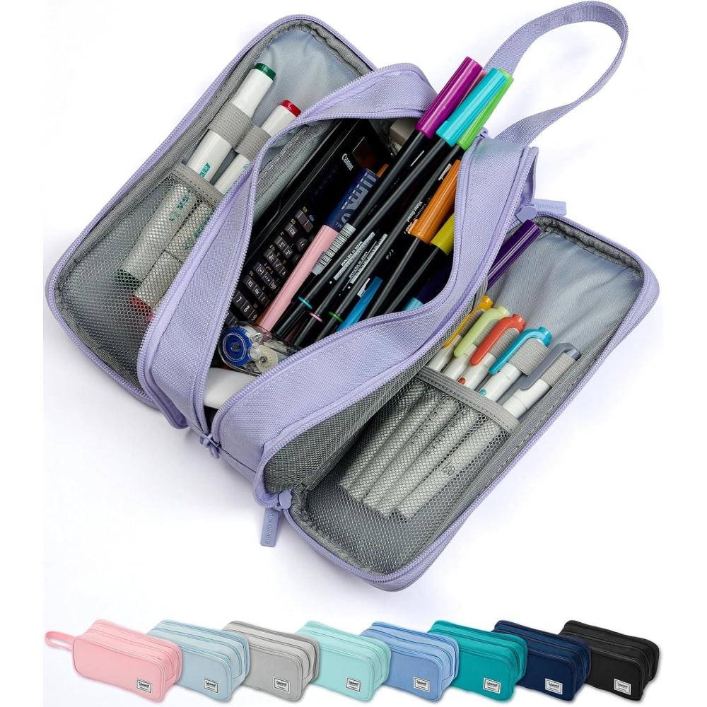 imageSPACEMATE Pencil Case Pouch Box Bag School Supplies Girls Boys Kids Cute Preppy Stuff Big Capacity Aesthetic Pen Organizer Back to College Stationary Black Extra Large Style 2300mlPurple