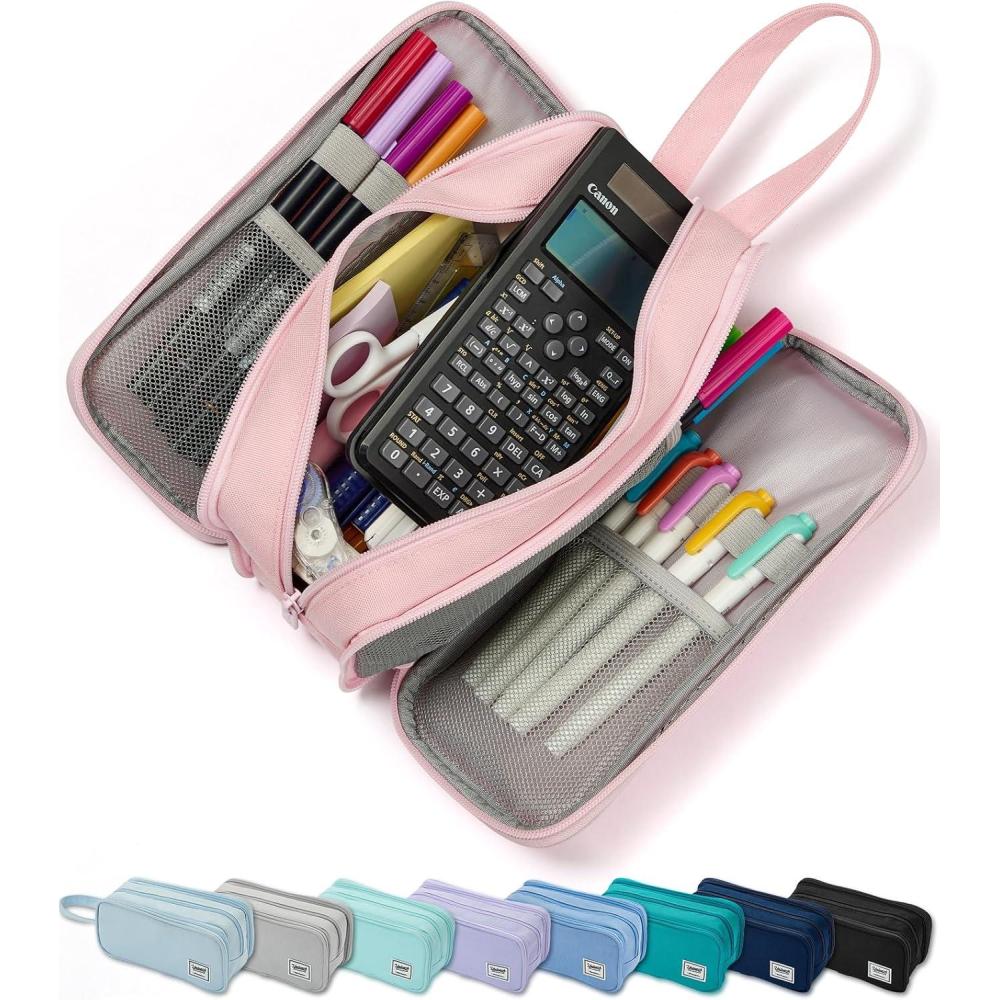 imageSPACEMATE Pencil Case Pouch Box Bag School Supplies Girls Boys Kids Cute Preppy Stuff Big Capacity Aesthetic Pen Organizer Back to College Stationary Black Extra Large Style 2300mlPink