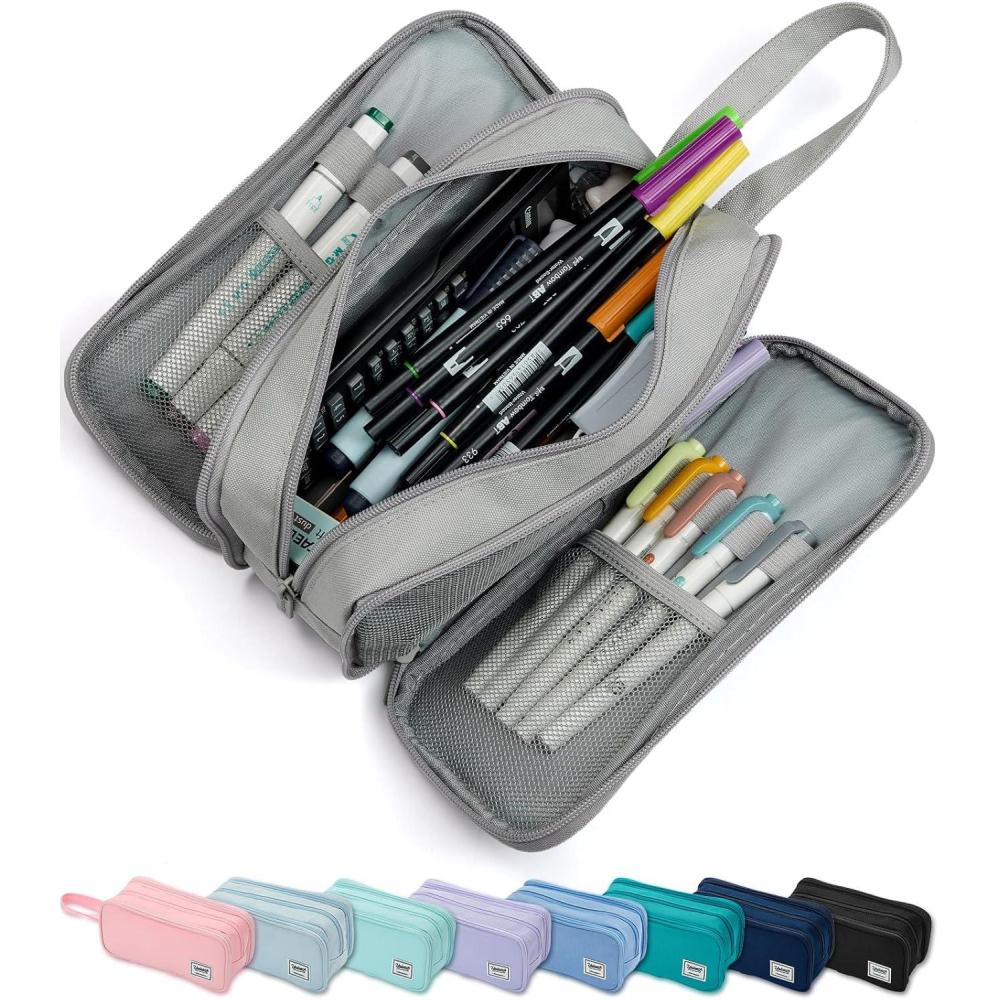 imageSPACEMATE Pencil Case Pouch Box Bag School Supplies Girls Boys Kids Cute Preppy Stuff Big Capacity Aesthetic Pen Organizer Back to College Stationary Black Extra Large Style 2300mlGray