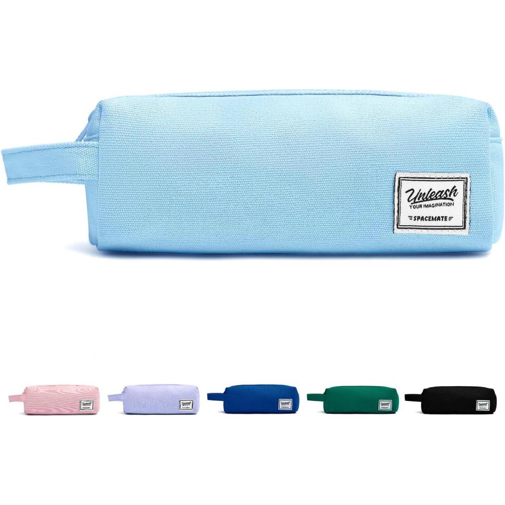 imageSPACEMATE Pencil Case Pouch Box Bag School Supplies Girls Boys Kids Cute Preppy Stuff Large Big Capacity Aesthetic Canvas Pen Organizer Back to College Stationary Sky Blue Simple Style 1200mlSky Blue