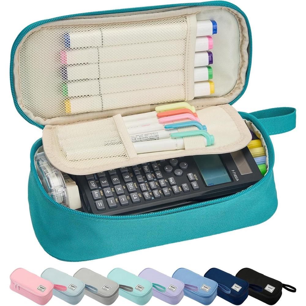 imageSPACEMATE Pencil Case Pouch Box Bag School Supplies Girls Boys Kids Cute Preppy Stuff Large Big Capacity Aesthetic Pen Organizer Back to College Stationary Coal Black Standard Stlye 1800mlTeal