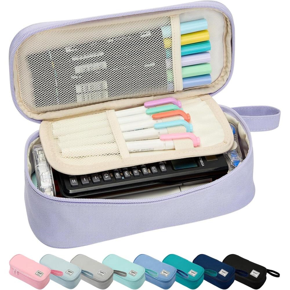 imageSPACEMATE Pencil Case Pouch Box Bag School Supplies Girls Boys Kids Cute Preppy Stuff Large Big Capacity Aesthetic Pen Organizer Back to College Stationary Coal Black Standard Stlye 1800mlLight Purple
