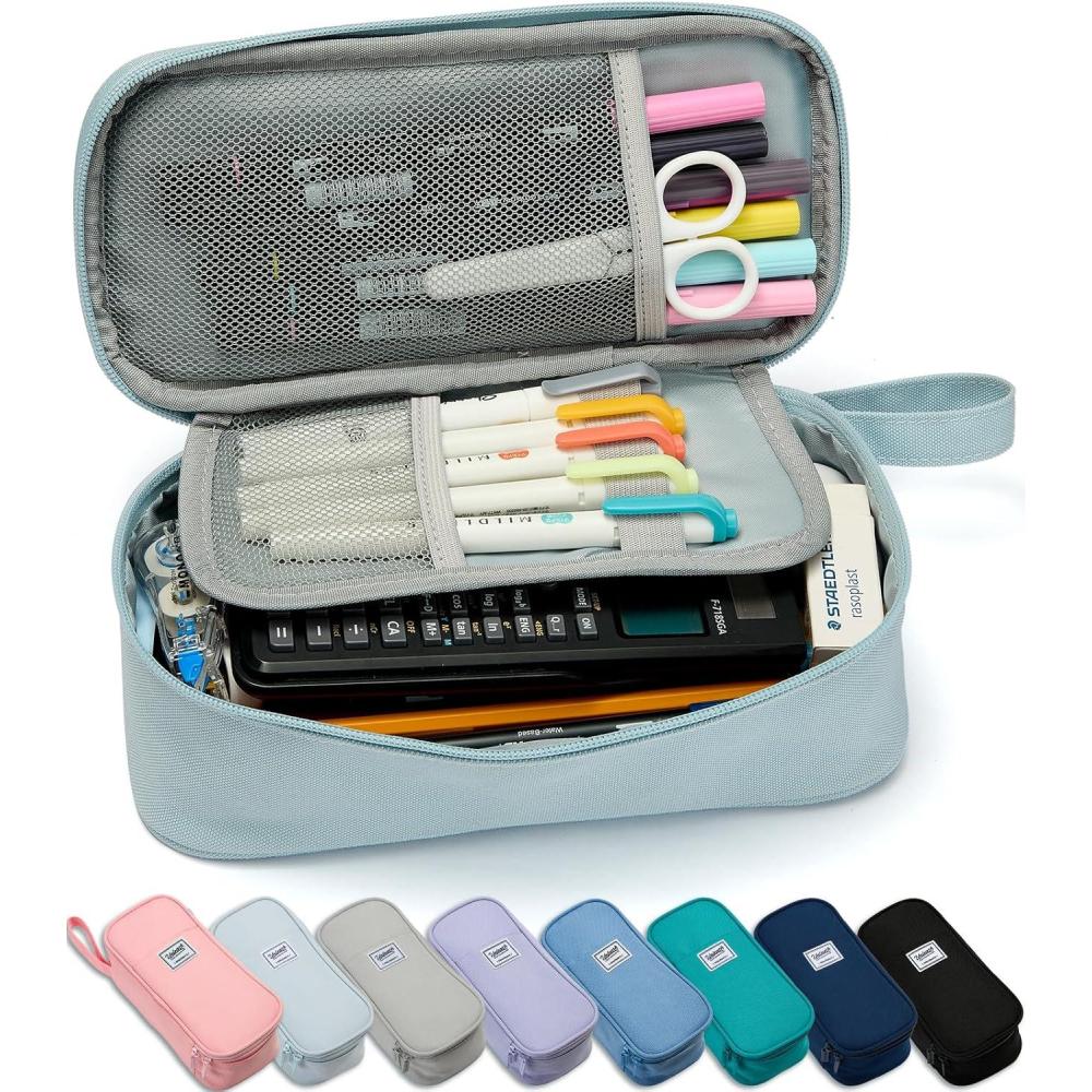 imageSPACEMATE Pencil Case Pouch Box Bag School Supplies Girls Boys Kids Cute Preppy Stuff Large Big Capacity Aesthetic Pen Organizer Back to College Stationary Cornflower Blue Classic Stlye 1800mlPowder Blue