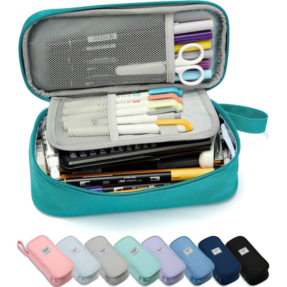 imageSPACEMATE Pencil Case Pouch Box Bag School Supplies Girls Boys Kids Cute Preppy Stuff Large Big Capacity Aesthetic Pen Organizer Back to College Stationary Cornflower Blue Classic Stlye 1800mlTeal
