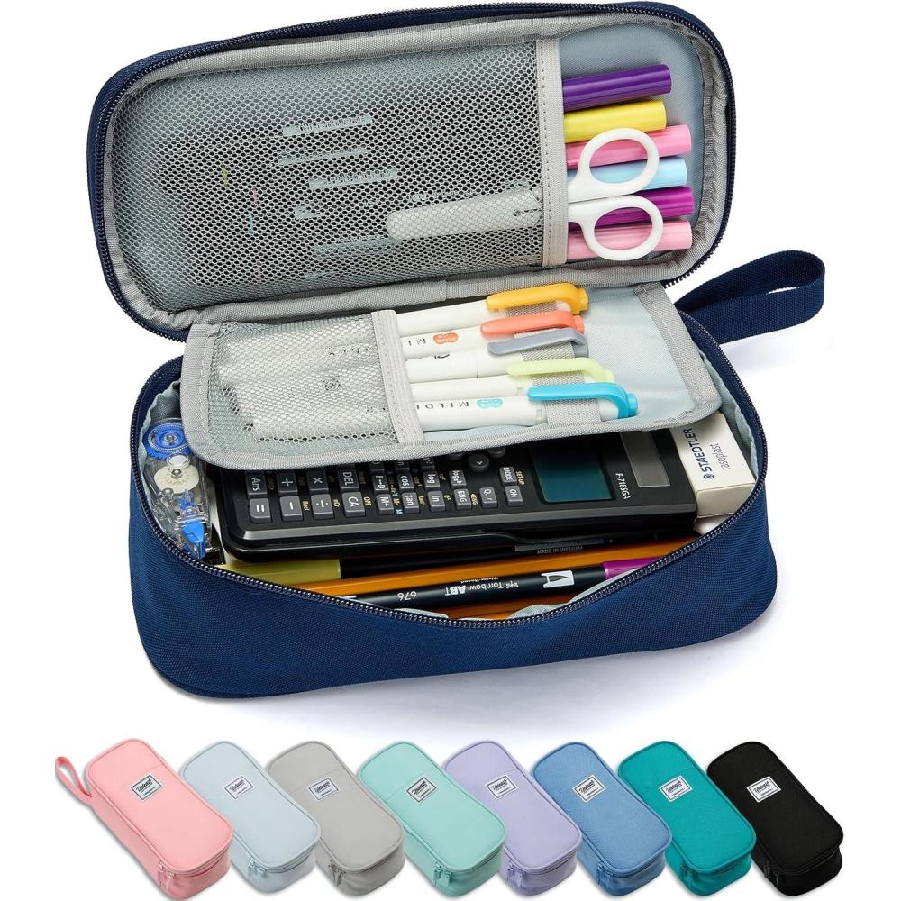 imageSPACEMATE Pencil Case Pouch Box Bag School Supplies Girls Boys Kids Cute Preppy Stuff Large Big Capacity Aesthetic Pen Organizer Back to College Stationary Cornflower Blue Classic Stlye 1800mlNavy Blue