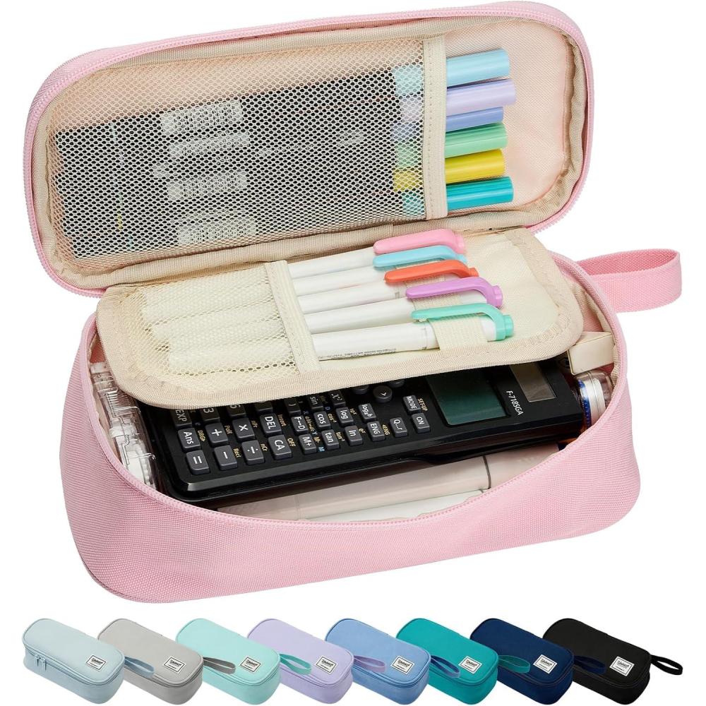 imageSPACEMATE Pencil Case Pouch Box Bag School Supplies Girls Boys Kids Cute Preppy Stuff Large Big Capacity Aesthetic Pen Organizer Back to College Stationary Coal Black Standard Stlye 1800mlLight Pink