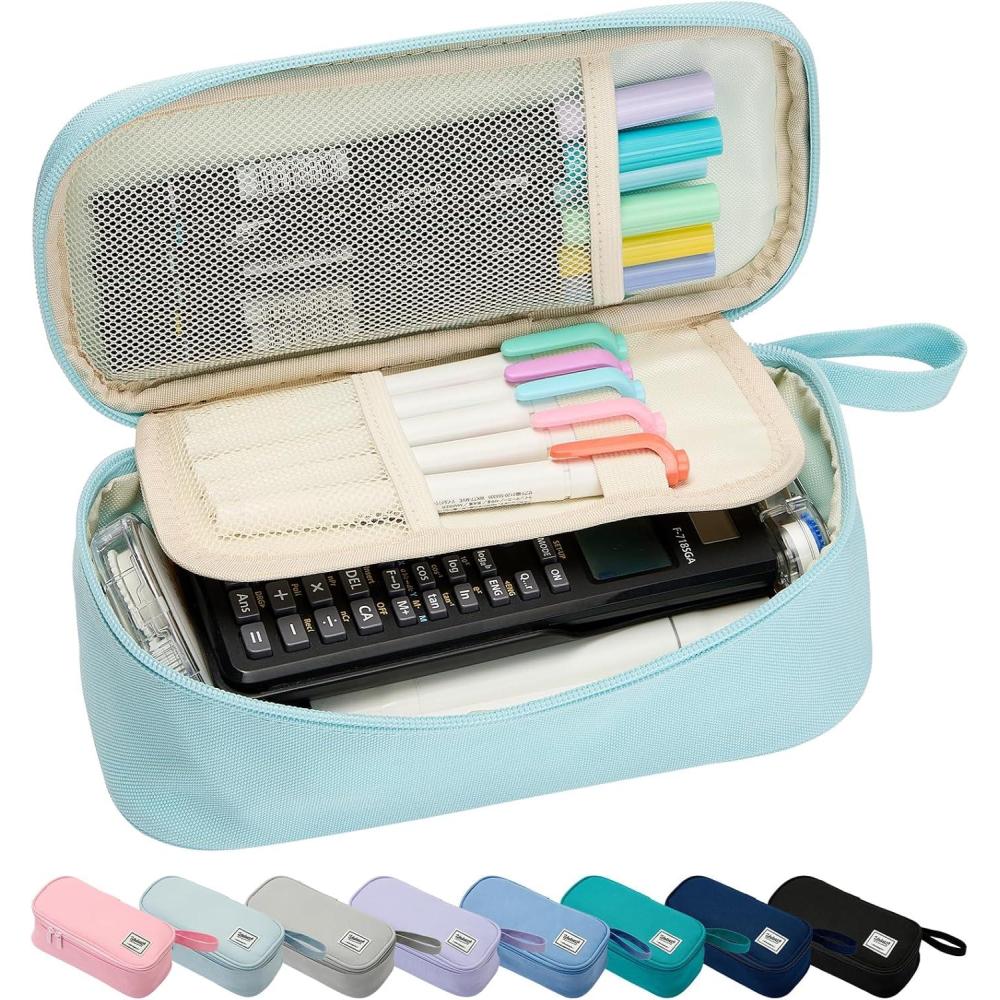 imageSPACEMATE Pencil Case Pouch Box Bag School Supplies Girls Boys Kids Cute Preppy Stuff Large Big Capacity Aesthetic Pen Organizer Back to College Stationary Coal Black Standard Stlye 1800mlEggshell Blue