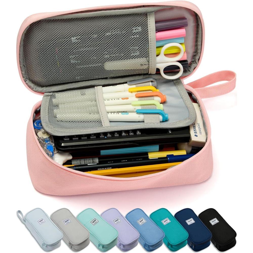 imageSPACEMATE Pencil Case Pouch Box Bag School Supplies Girls Boys Kids Cute Preppy Stuff Large Big Capacity Aesthetic Pen Organizer Back to College Stationary Cornflower Blue Classic Stlye 1800mlPink