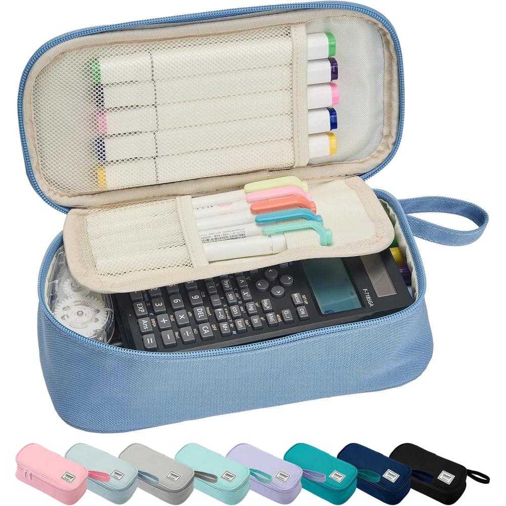 imageSPACEMATE Pencil Case Pouch Box Bag School Supplies Girls Boys Kids Cute Preppy Stuff Large Big Capacity Aesthetic Pen Organizer Back to College Stationary Coal Black Standard Stlye 1800mlCornflower Blue