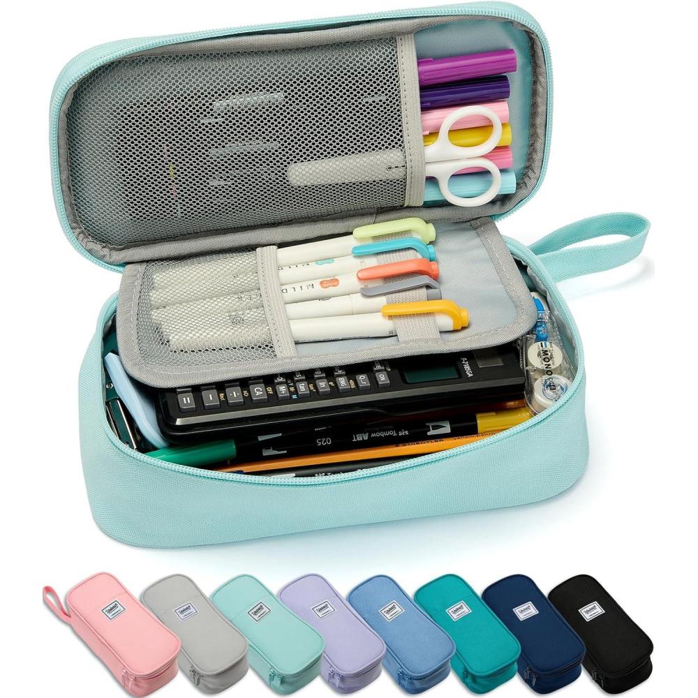 imageSPACEMATE Pencil Case Pouch Box Bag School Supplies Girls Boys Kids Cute Preppy Stuff Large Big Capacity Aesthetic Pen Organizer Back to College Stationary Cornflower Blue Classic Stlye 1800mlEggshell Blue