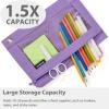 imageSPACEMATE Binder Pencil Pouch Case Box Bag for 3 Ring Binder School Supplies Girls Boys Kids Clear Preppy Stuff Large Aesthetic Pen Organizer Back to College Stationary 1 Pack Coal BlackPurple