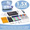 imageSPACEMATE Pencil Case Pouch Box Bag School Supplies Girls Boys Kids Cute Preppy Stuff Large Big Capacity Aesthetic Pen Organizer Back to College Stationary Dark Cyan Heavy Duty Canvas 1800mlSky Blue