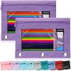 imageSPACEMATE 2 Pack Binder Pencil Pouch Case Box Bag for 3 Ring Binder School Supplies Girls Boys Kids Clear Preppy Stuff Large Aesthetic Pen Organizer Back to College Stationary Light PurplePurple