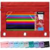 imageSPACEMATE Binder Pencil Pouch Case Box Bag for 3 Ring Binder School Supplies Girls Boys Kids Clear Preppy Stuff Large Aesthetic Pen Organizer Back to College Stationary 1 Pack Coal BlackRed