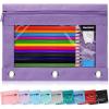 imageSPACEMATE Binder Pencil Pouch Case Box Bag for 3 Ring Binder School Supplies Girls Boys Kids Clear Preppy Stuff Large Aesthetic Pen Organizer Back to College Stationary 1 Pack GrayPurple