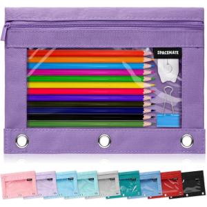 imageSPACEMATE Binder Pencil Pouch Case Box Bag for 3 Ring Binder School Supplies Girls Boys Kids Clear Preppy Stuff Large Aesthetic Pen Organizer Back to College Stationary 1 Pack GrayPurple