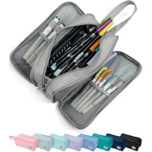 imageSPACEMATE Pencil Case Pouch Box Bag School Supplies Girls Boys Kids Cute Preppy Stuff Big Capacity Aesthetic Pen Organizer Back to College Stationary Black Extra Large Style 2300mlGray