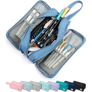 imageSPACEMATE Pencil Case Pouch Box Bag School Supplies Girls Boys Kids Cute Preppy Stuff Big Capacity Aesthetic Pen Organizer Back to College Stationary Black Extra Large Style 2300mlCornflower Blue