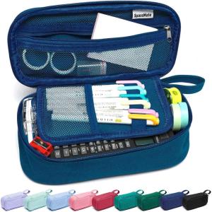 imageSPACEMATE Pencil Case Pouch Box Bag School Supplies Girls Boys Kids Cute Preppy Stuff Large Big Capacity Aesthetic Pen Organizer Back to College Stationary Dark Cyan Heavy Duty Canvas 1800mlMidnight Blue