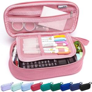 imageSPACEMATE Pencil Case Pouch Box Bag School Supplies Girls Boys Kids Cute Preppy Stuff Large Big Capacity Aesthetic Pen Organizer Back to College Stationary Dark Cyan Heavy Duty Canvas 1800mlRosy Pink