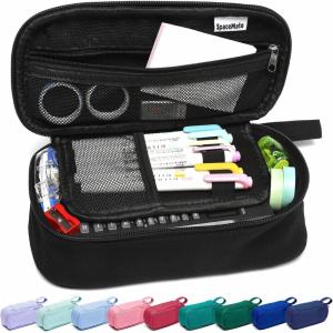 imageSPACEMATE Pencil Case Pouch Box Bag School Supplies Girls Boys Kids Cute Preppy Stuff Large Big Capacity Aesthetic Pen Organizer Back to College Stationary Dark Cyan Heavy Duty Canvas 1800mlCoal Black