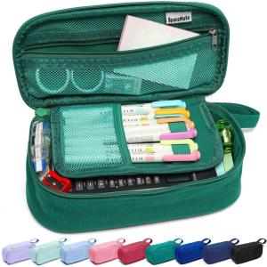 imageSPACEMATE Pencil Case Pouch Box Bag School Supplies Girls Boys Kids Cute Preppy Stuff Large Big Capacity Aesthetic Pen Organizer Back to College Stationary Dark Cyan Heavy Duty Canvas 1800mlGreen