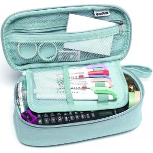 imageSPACEMATE Pencil Case Pouch Box Bag School Supplies Girls Boys Kids Cute Preppy Stuff Large Big Capacity Aesthetic Pen Organizer Back to College Stationary Dark Cyan Heavy Duty Canvas 1800mlLight Green